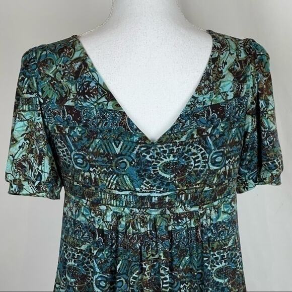Eliza‎ J New York  Teal Empire Waist Batik Style Print Boho Dress NWOT Size 8 - Picture 6 of 12